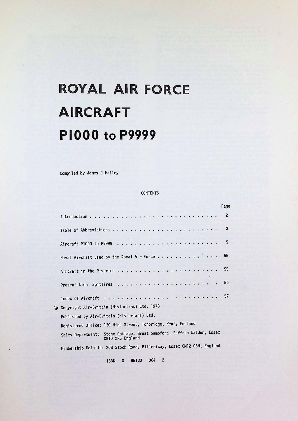 Royal Air Force Aircraft P1000 to P9999 by James J Halley: NEW 1978 First Ed Softcover PB