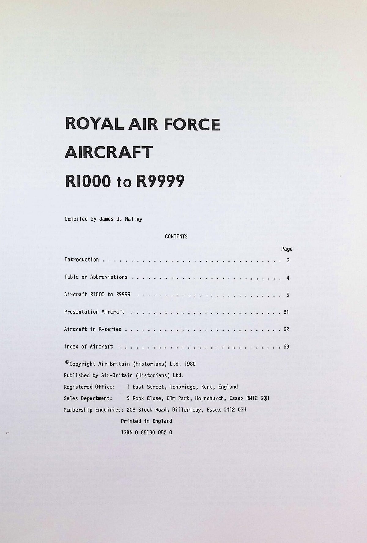 Royal Air Force Aircraft R1000 to R9999 by James J Halley: NEW 1980 First Ed Softcover PB
