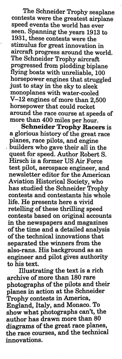 Schneider Trophy Racers: The History from 1913 to 1931/ 1st UK Edtn.1993 Hardback + DJ