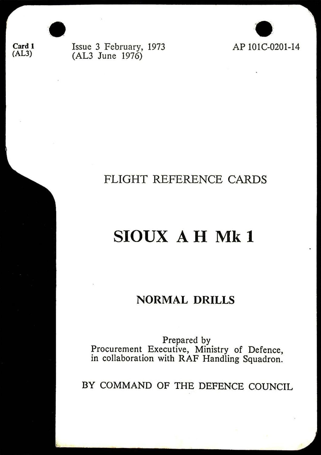 Sioux AH I Pilots Notes Flight Reference Cards (FRC)/ 1973 Army Manual/ Download