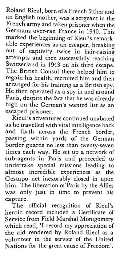 Soldier into Spy; Bio of Roland Rieul, POW Escaper turned Master Spy: NEW 1980 1st Ed. HB