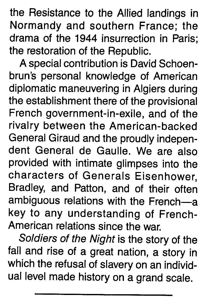 Soldiers of the Night, The Story of the French Resistance by D.Schoenbrun: 1981 1st Ed.HB