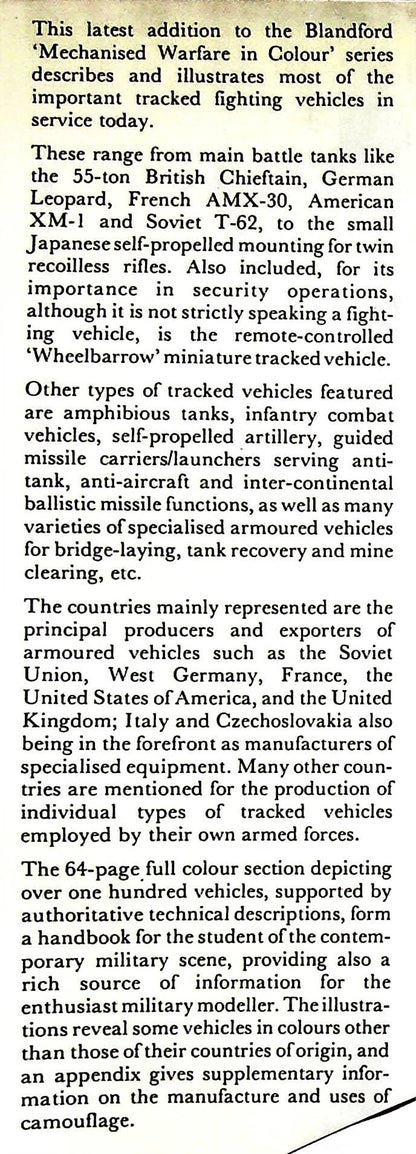 Tanks and Other Tracked Vehicles in Service by BT White: NEW 1978 1st Edition Hardback