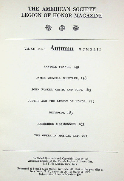 The American Society Legion of Honor Magazine, Autumn 1942: French Legion Magazine