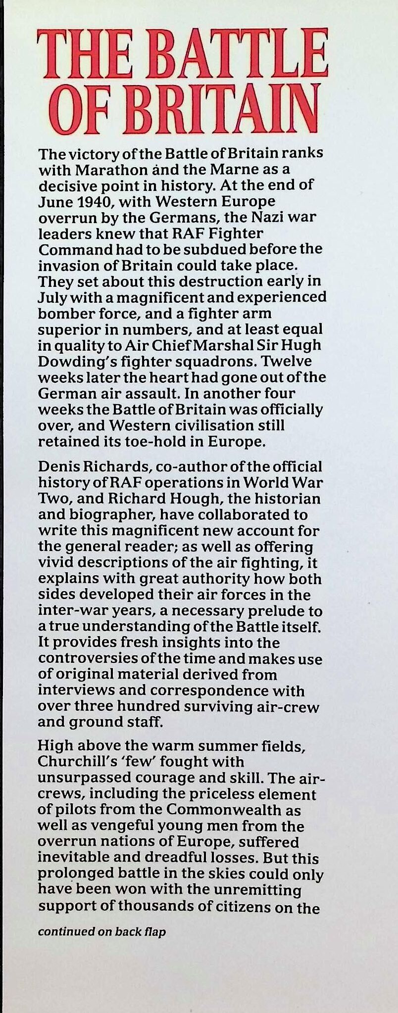 The Battle of Britain: The Jubilee History by R Hough & D Richards: NEW 1990 Hardback