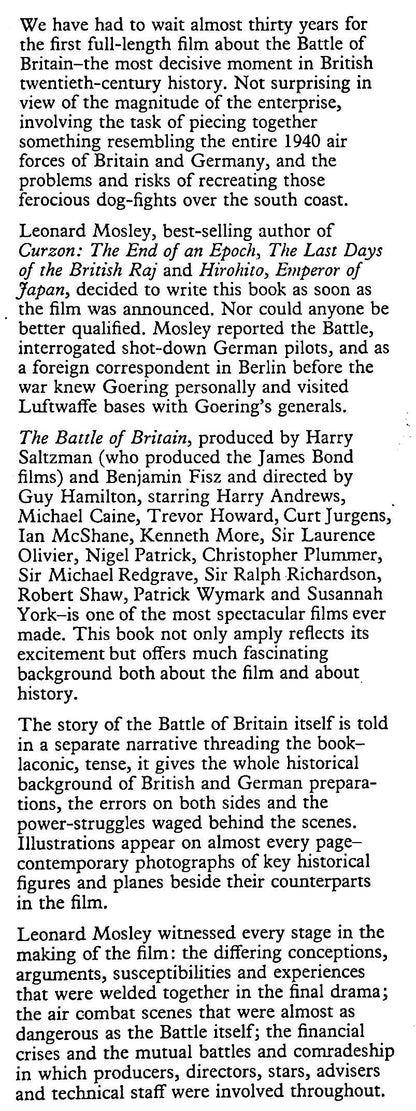 The Battle of Britain; The Making of a Film by Leonard Mosley: 1969 First Edition Hardback