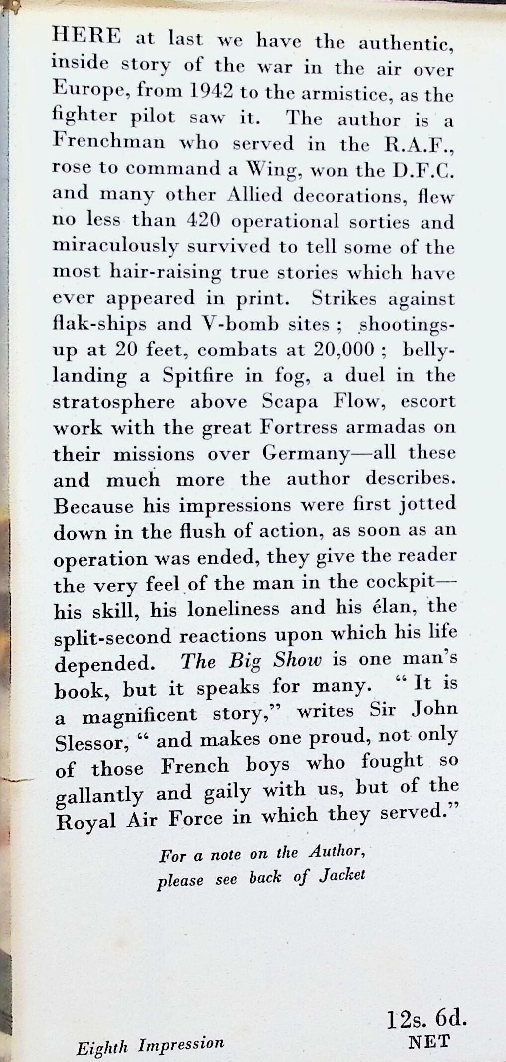 The Big Show by Pierre Clostermann DFC: 1954 Hardback plus period dust jacket