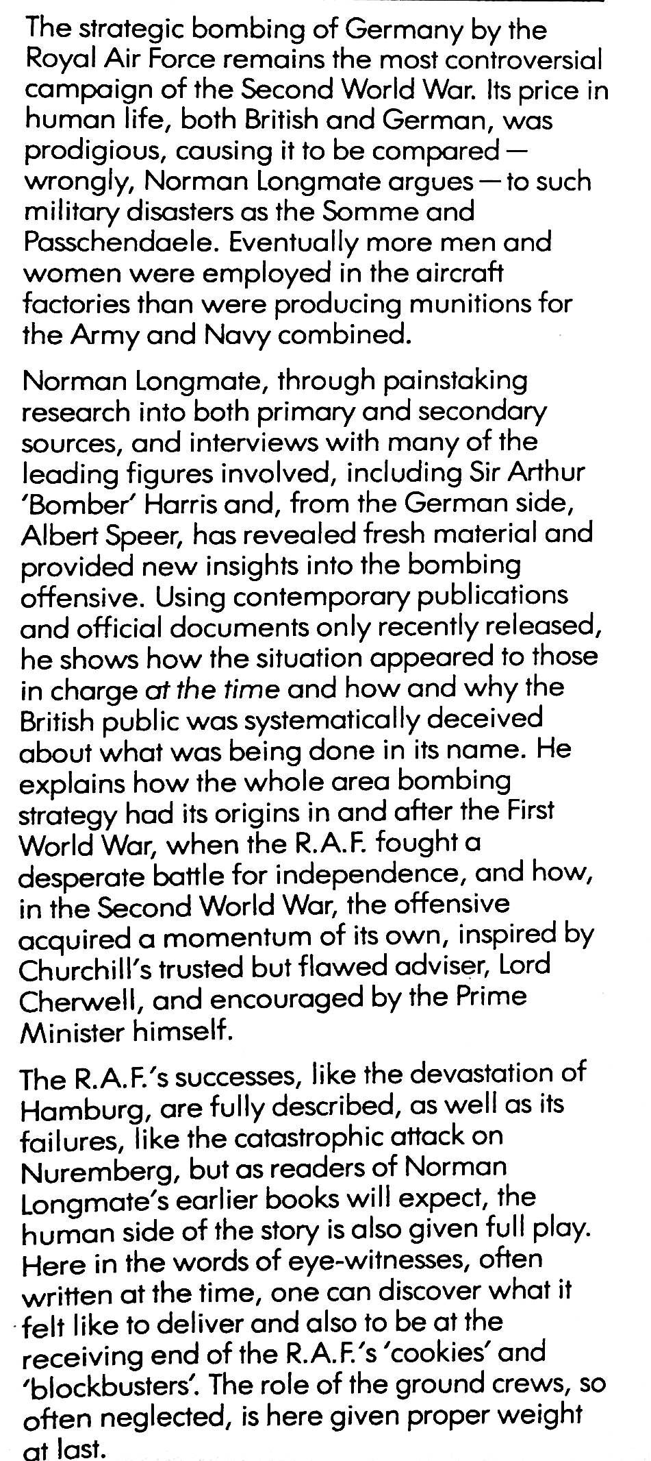 The Bombers The RAF Offensive against Germany 1939-1945 by Longmate: NEW 1983 First Ed HB