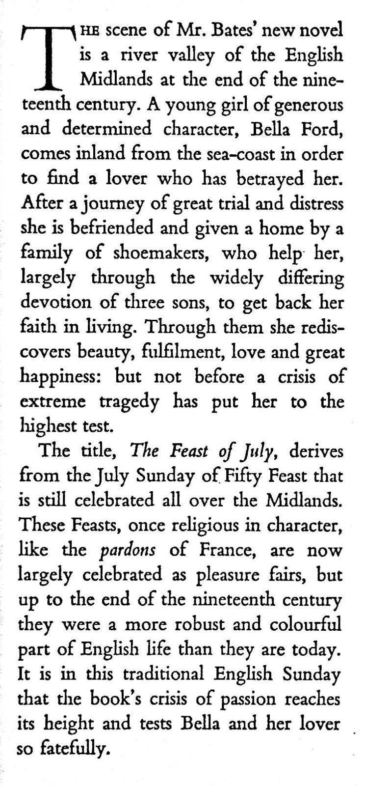 The Feast of July by H.E. Bates: 1954 1st Ed. Hardback