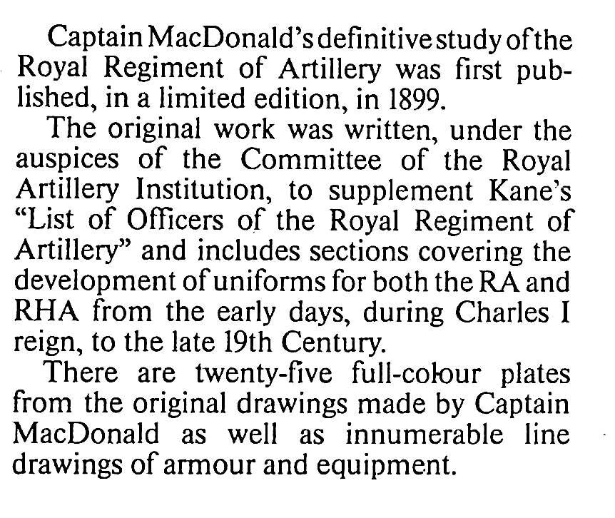The History of the Dress of the Royal Regiment of Artillery 1625/1897 by Cpt. R MacDonald