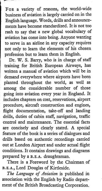 The Language of Aviation: WS Barry 1962 First Edition Hardback
