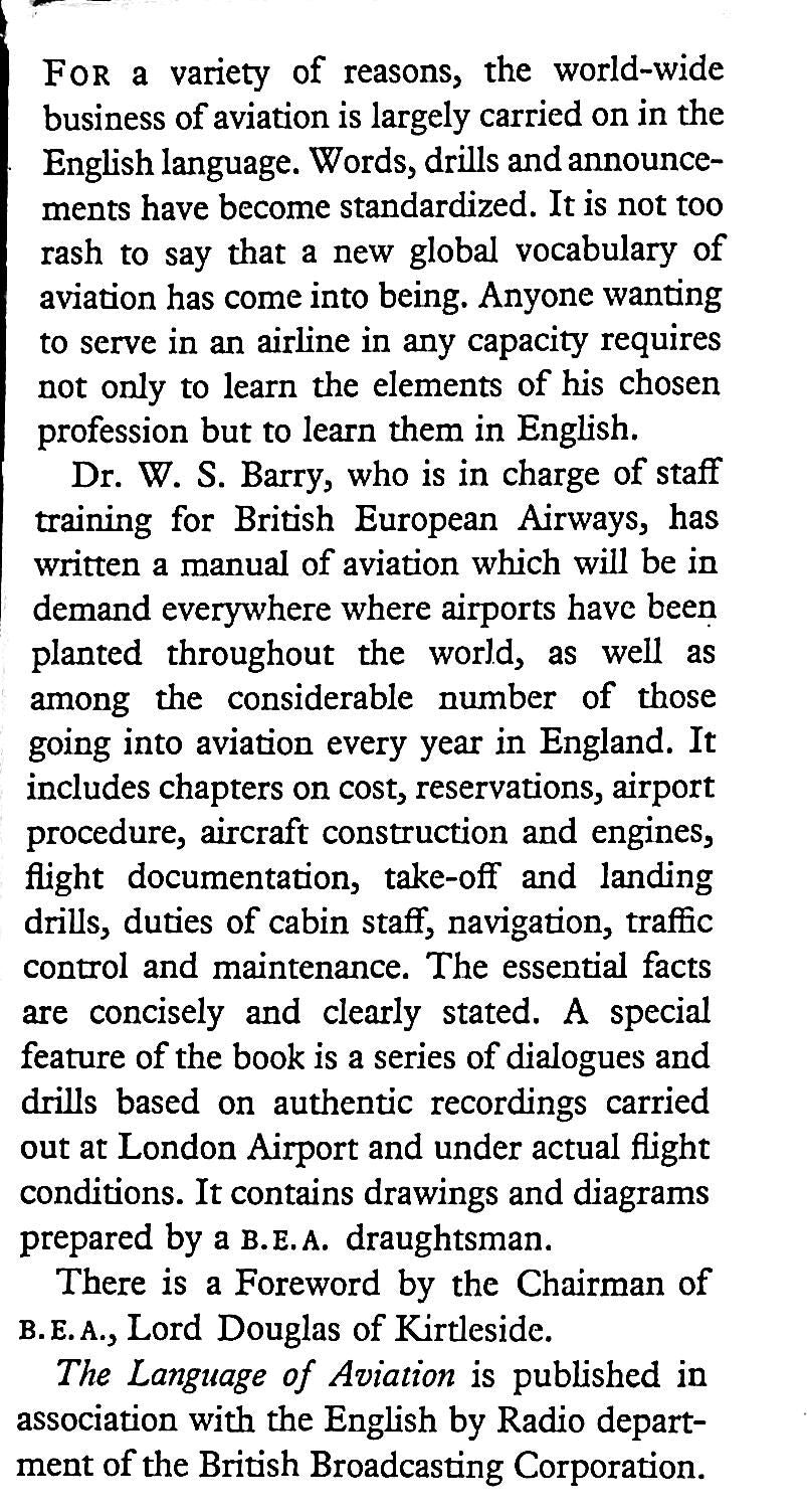 The Language of Aviation: WS Barry 1962 First Edition Hardback