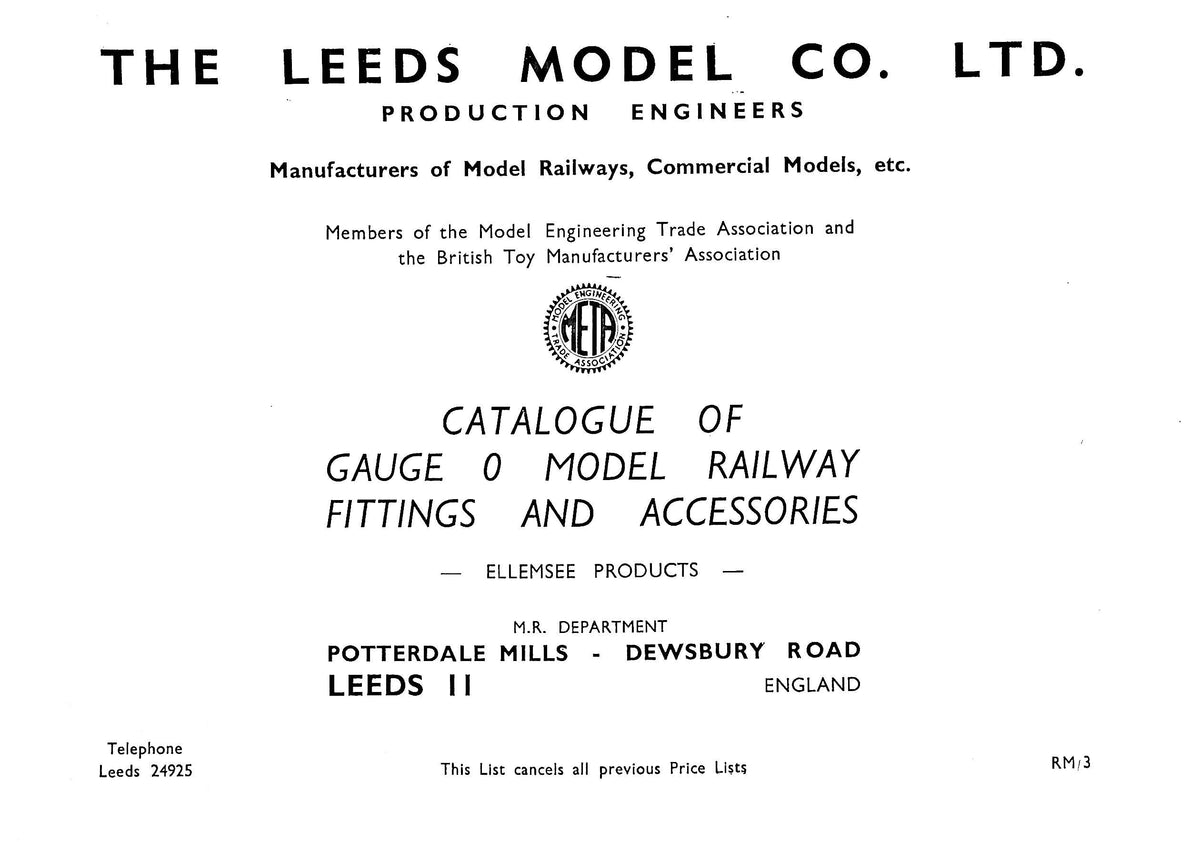 The Leeds Model Co.Ltd. Railway Accessories 1948 Catalogue & Price List