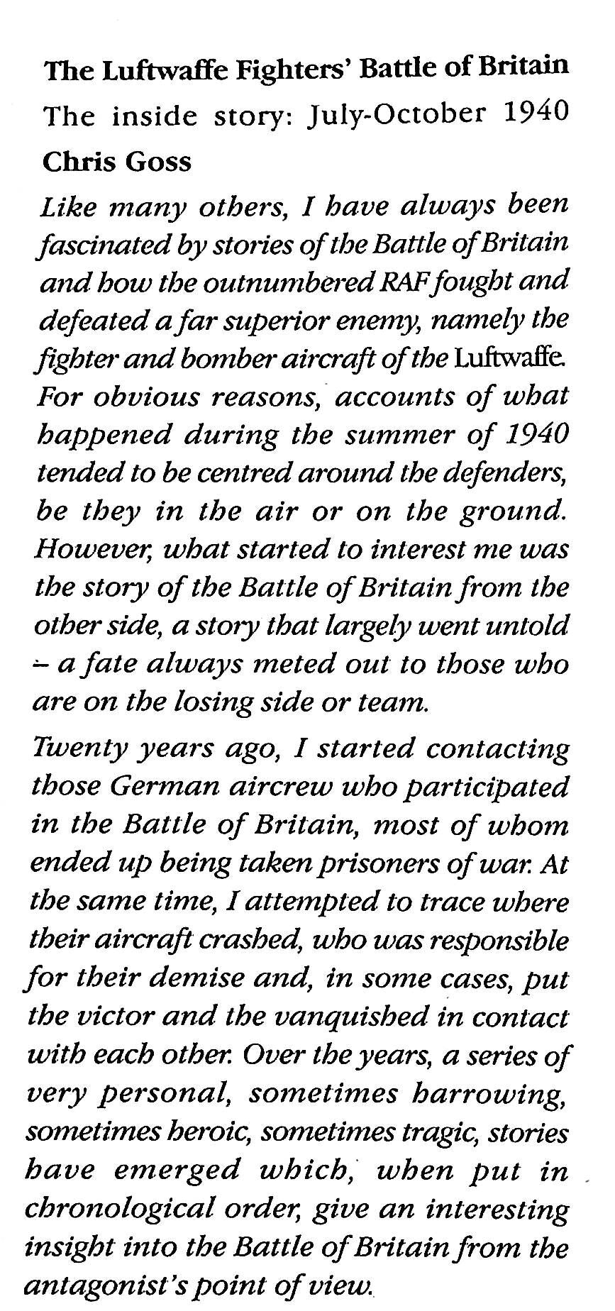 The Luftwaffe Fighters' Battle of Britain by Chris Goss : NEW 2000 1st Edition Hardback