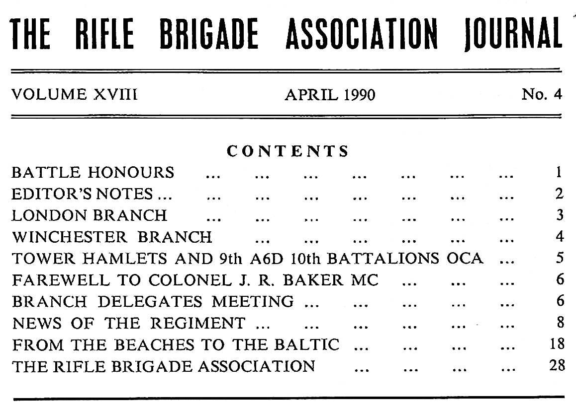 The Rifle Brigade Association Journal April 1990 Vol.XVIII No. 4