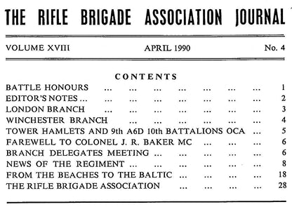 The Rifle Brigade Association Journal April 1990 Vol.XVIII No. 4