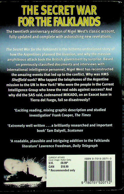 The Secret War for the Falklands by Nigel West: 2002 Paperback, looks unread