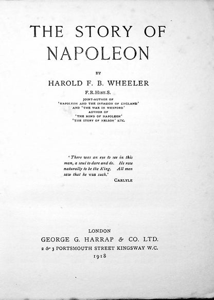 The Story of Napoleon by Harold FB Wheeler/ 1918 First Edition Hardcover