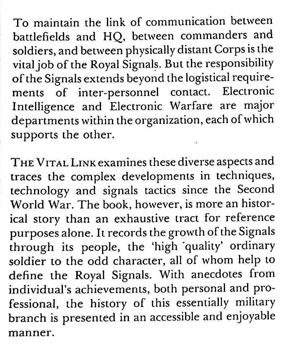 The Vital Link, the Story of the Royal Signals 1945-83 by Philip Warner: 1983 1st Ed. HB