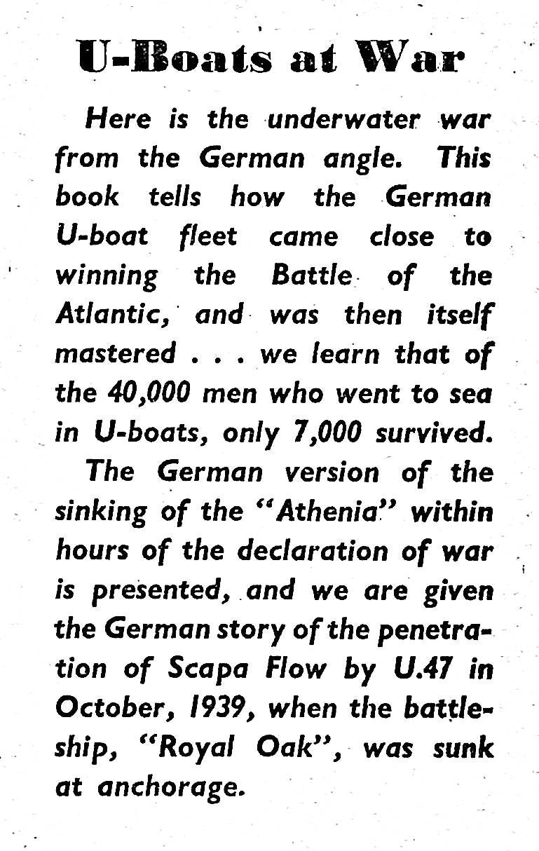 U-Boats at War by Harald Busch: 1956 Panther Paperback