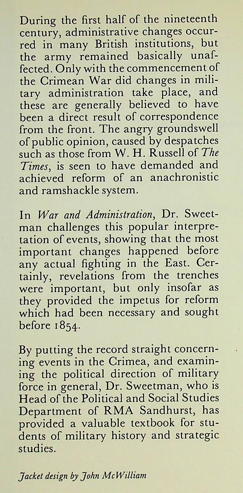 War and Administration by John Sweetman: NEW 1984 1st Edition Hardback