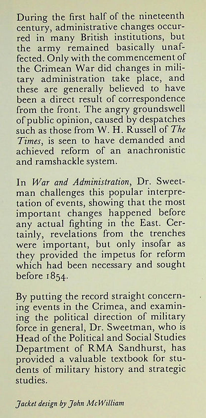 War and Administration by John Sweetman: NEW 1984 1st Edition Hardback