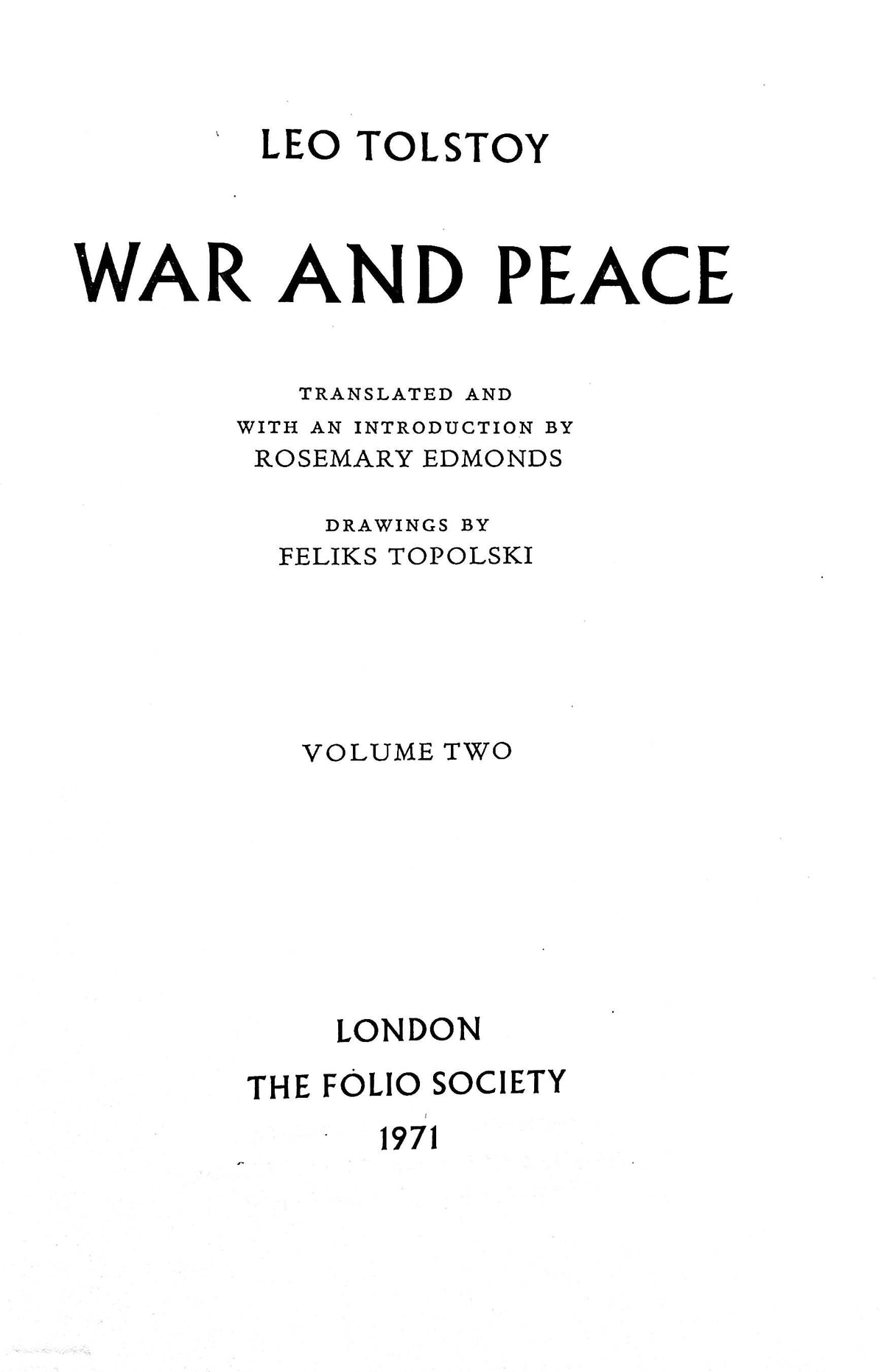 War and Peace by Tolstoy: 1971 1st Edition Unread Folio Society 2-Volume Set in Slipcase