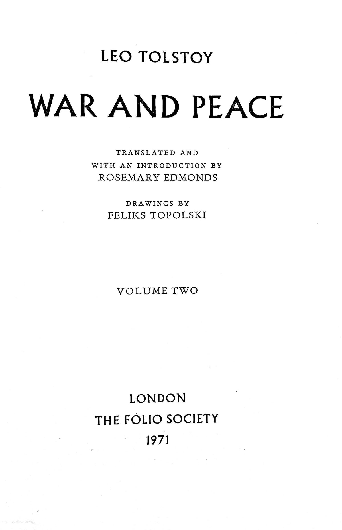 War and Peace by Tolstoy: 1971 1st Edition Unread Folio Society 2-Volume Set in Slipcase