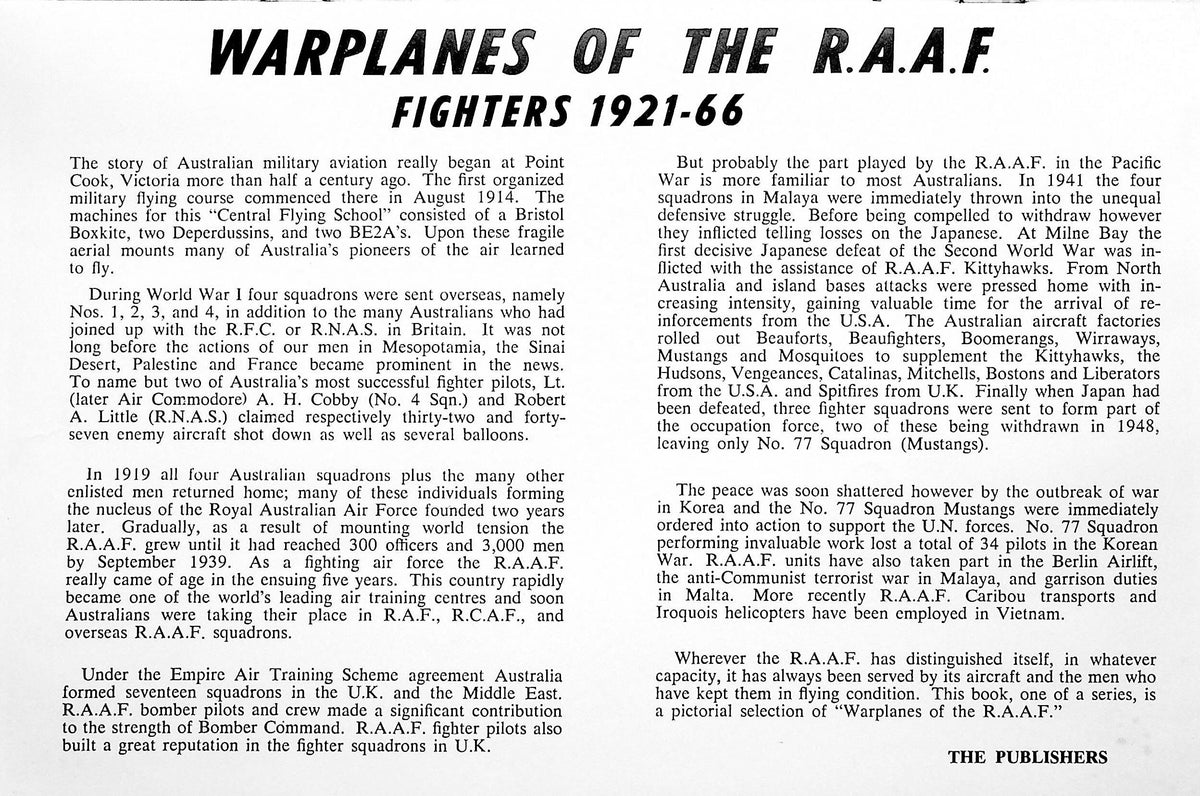 Warplanes of the R.A.A.F.: Fighters 1921-1966/ Kookaburra #3