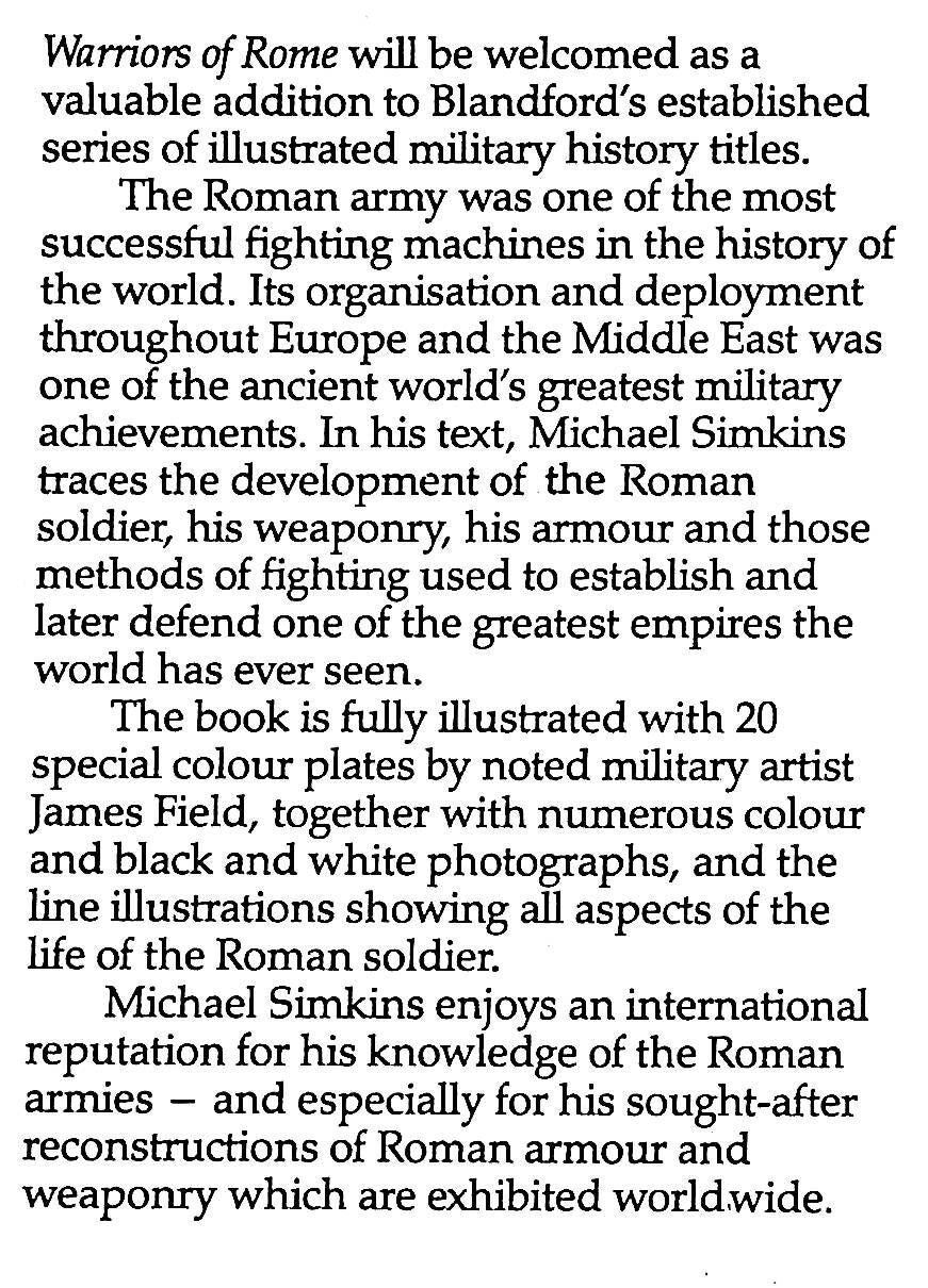 Warriors of Rome by Michael Simkins:  An Illustrated Military History of the Roman Legions