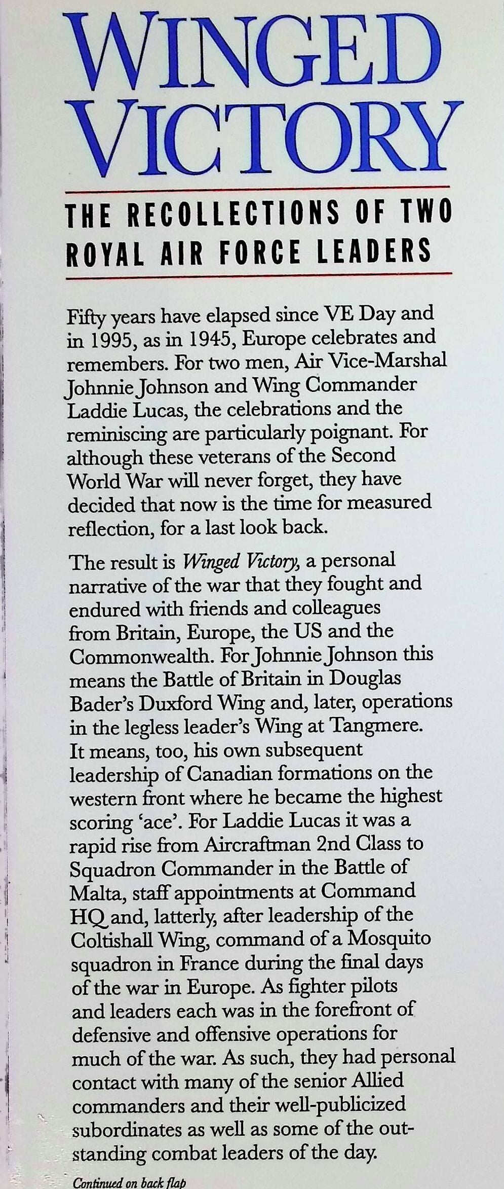 Winged Victory by JE 'Johnnie' Johnson & PB 'Laddie, Lucas 1995 1st edition hardback