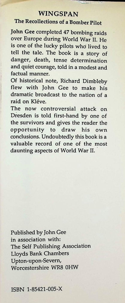 Wingspan: JW Gee DFC 1988 1st edition signed by author hardback