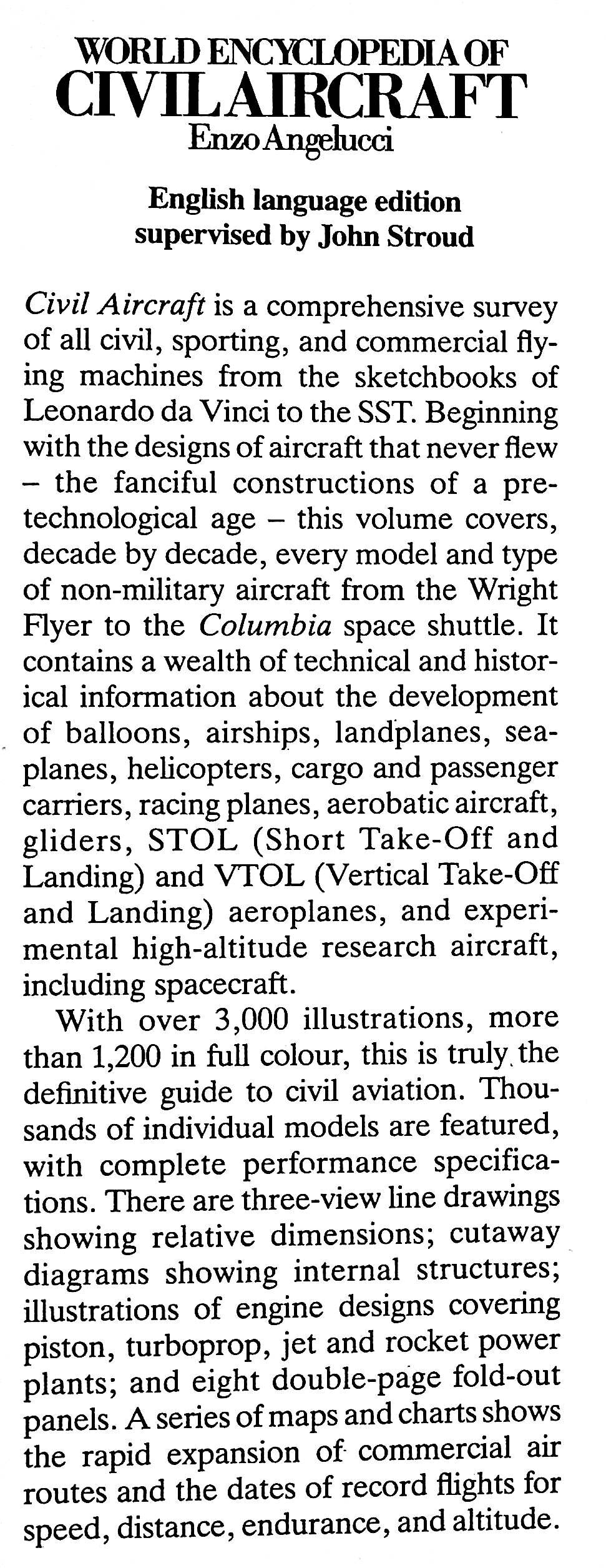 World Encyclopedia of Civil Aircraft: Enzo Angelucci 1984 Very Good