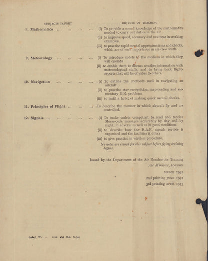 WWII RAF Aircrew Cadet Pre-Flying Training Notes Manual