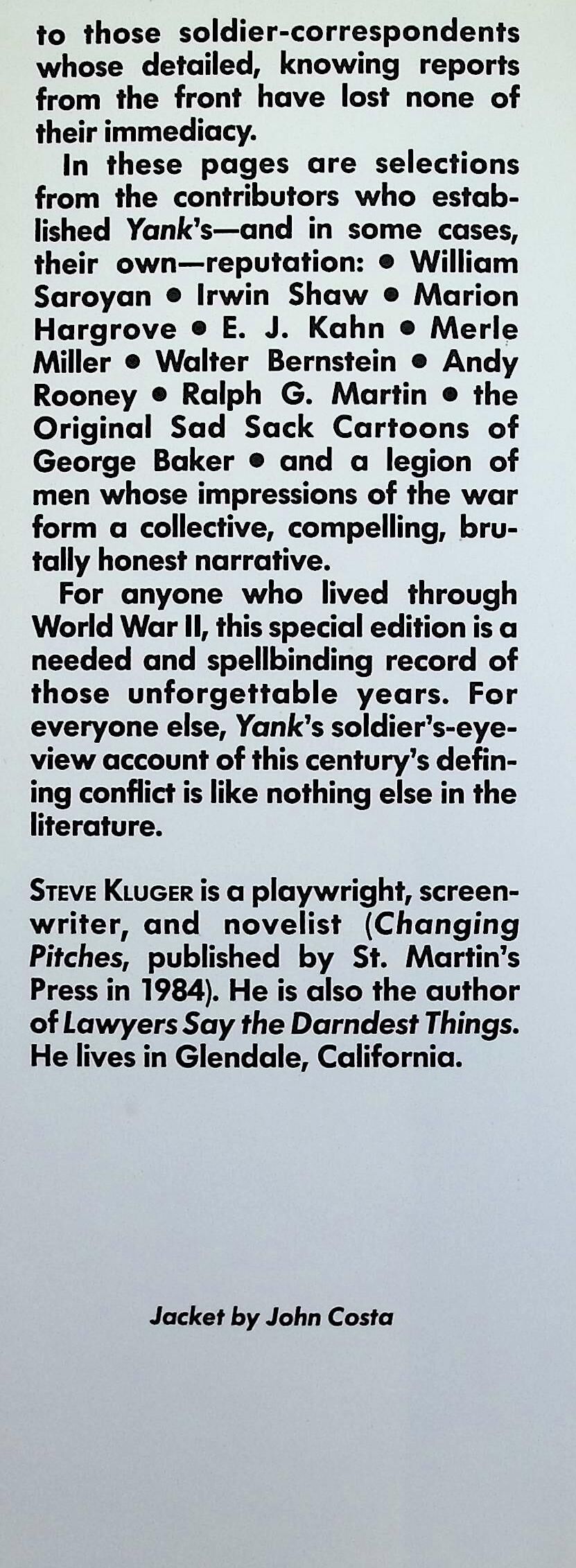 Yank; The Army Weekly by Steve Kluger: NEW 1991 Hardback